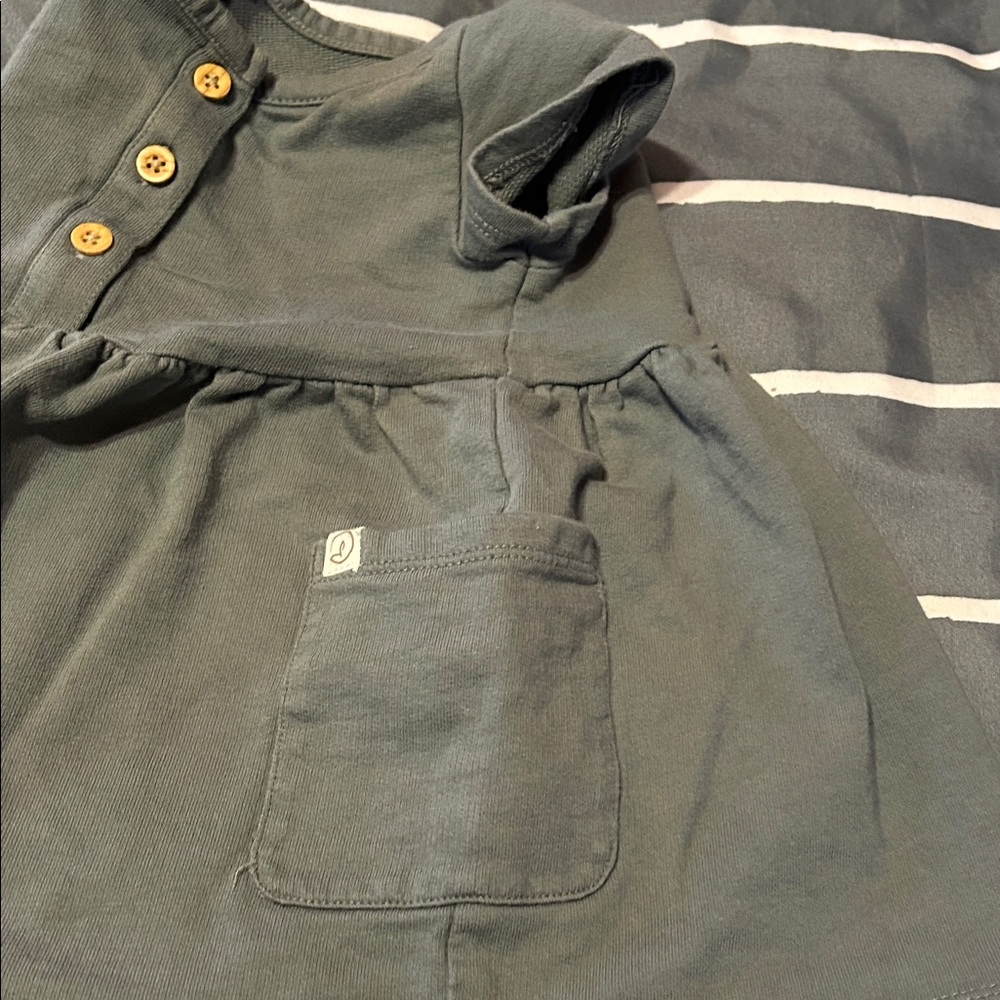 Adorable Gray Baby Dress with Wood-like Buttons - Picture 3 of 6